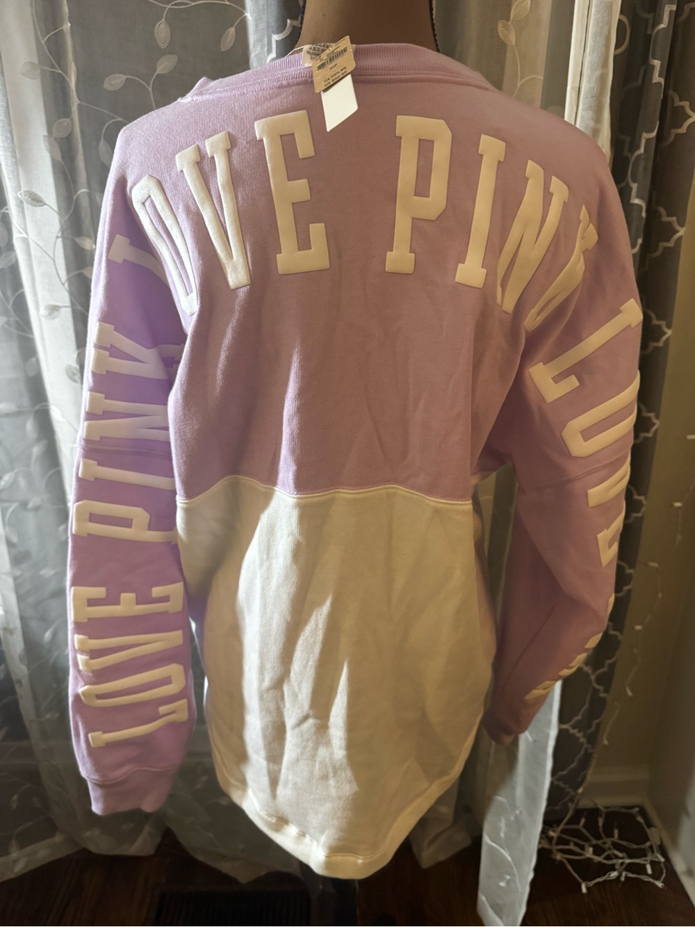 PINK Victoria's Secret Lavender and Cream LOVE PINK Colorblock Crewneck